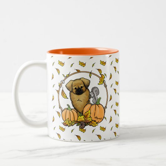 Fall Tibetischer Spaniel (braun) Dog Pumpkins Nied Zweifarbige Tasse (Links)