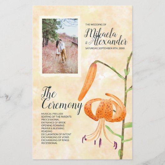 Fall Tiger Lilies Hochzeitsprogramm (Vorderseite)