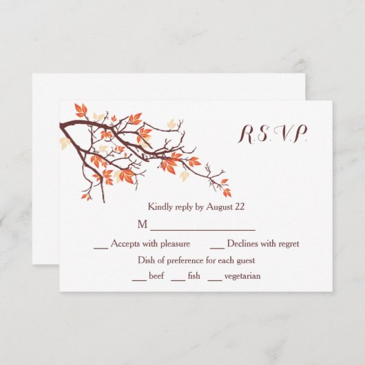 Fall Tree Branch Wedding RSVP Card (Vorne/Hinten)