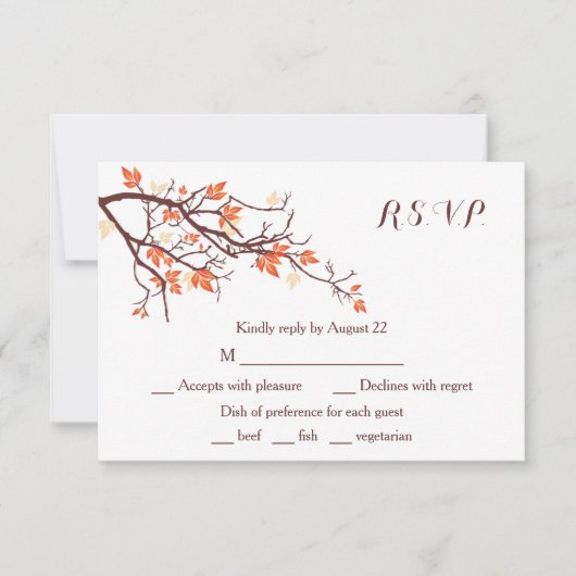Fall Tree Branch Wedding RSVP Card Karte (Vorderseite)