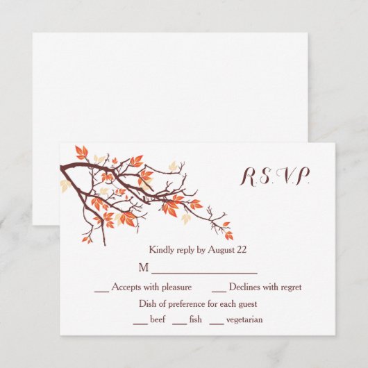 Fall Tree Branch Wedding RSVP Card Karte (Vorne/Hinten)