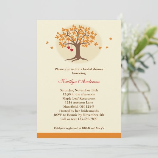 Fall Tree Bridal Dusche Einladung (Stehend Vorderseite)