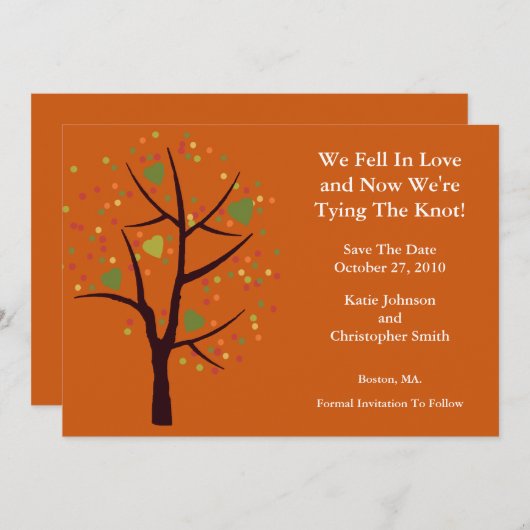 Fall Tree Fell in Liebe Ankündigung Datum freihalt (Vorne/Hinten)