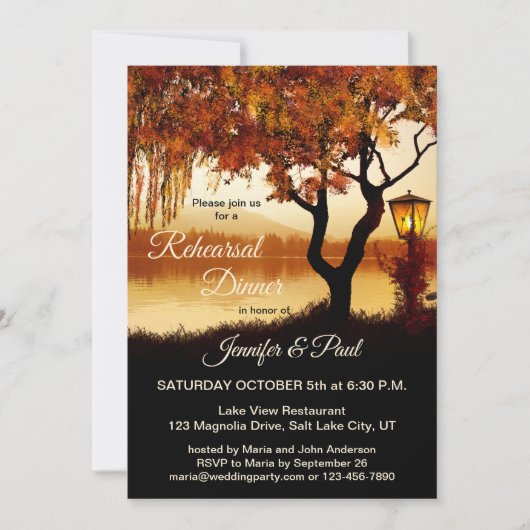 Fall Tree Lake View Probe Abendessen Einladung (Vorderseite)