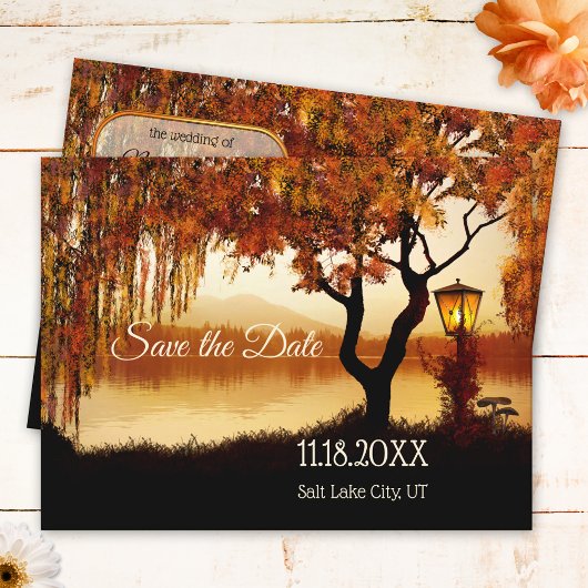 Fall Tree Lake View Save the Date Postkarte