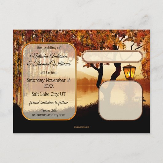 Fall Tree Lake View Save the Date Postkarte (Rückseite)