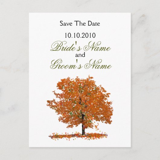Fall Tree Save the Date Postkarte. Ankündigungspostkarte (Vorderseite)