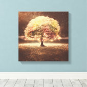 Fall Tree und romantische, rustikale String Lights Leinwanddruck (Insitu (Holzboden))