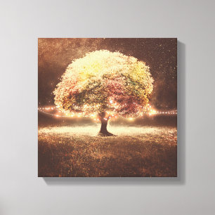 Fall Tree und romantische, rustikale String Lights Leinwanddruck