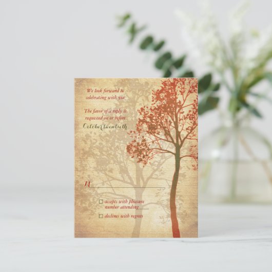 Fall Tree Wedding Repair Card RSVP Karte (Stehend Vorderseite)