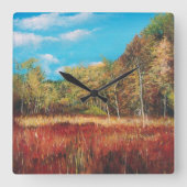 Fall Trees Blue Sky Art Quadratische Wanduhr (Vorderseite)
