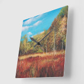 Fall Trees Blue Sky Art Quadratische Wanduhr (Winkel)