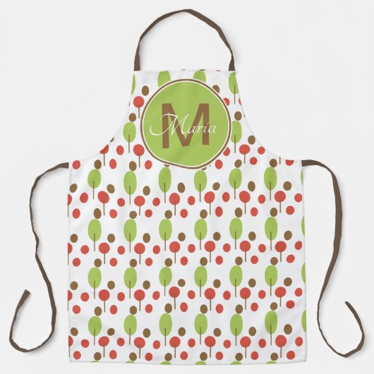 Fall Trees Dots Orange Green Monogram Schürze (Vorderseite)
