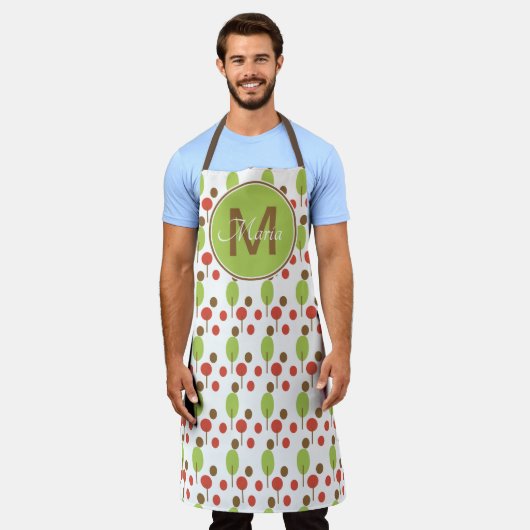 Fall Trees Dots Orange Green Monogram Schürze (Getragen)