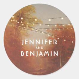 Fall Trees Park und String Lights Rustic Runder Aufkleber
