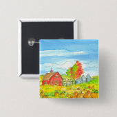 Fall Trees Pumpkin Patch Red Barn Button (Vorne & Hinten)