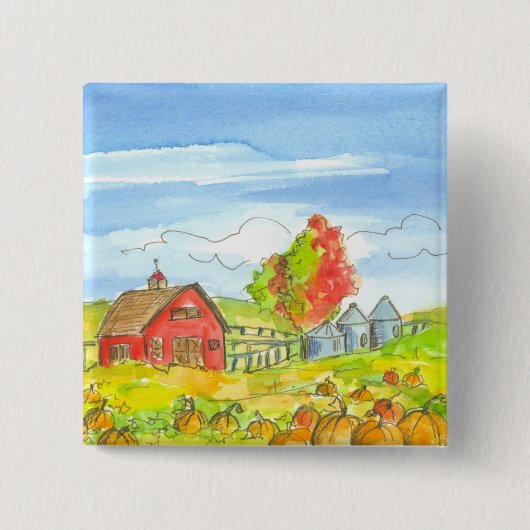 Fall Trees Pumpkin Patch Red Barn Button (Vorderseite)