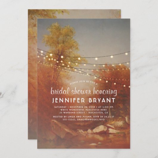 Fall Trees und String Lights Brautparty Einladung (Vorne/Hinten)