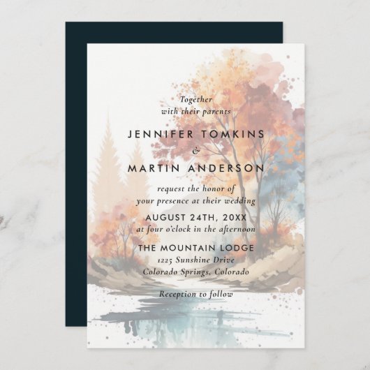 Fall Trees Watercolor Hochzeit Einladung (Vorne/Hinten)