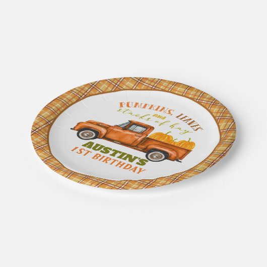 Fall Truck Birthday Plate - Custom Pappteller (Schrägansicht)