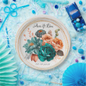 Fall Turquoise und Terracotta Peony Gold Wedge Pappteller (Party)