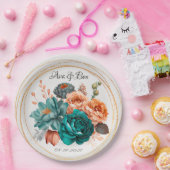 Fall Turquoise und Terracotta Peony Gold Wedge Pappteller (Party)