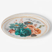 Fall Turquoise und Terracotta Peony Gold Wedge Pappteller (Schrägansicht)