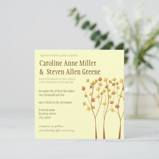 Fall Twig Tree Hochzeit Einladung (Stehend Vorderseite)
