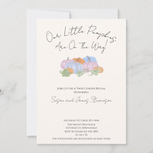 Fall Twin Gender Offenbarung Little Pumpkin Thema Einladung (Vorderseite)