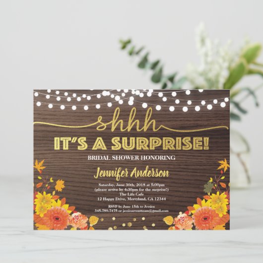 Fall Überraschung Brautparty Erntedank Party Einladung (Stehend Vorderseite)