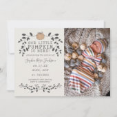 Fall Unsere kleine Pumpkin Birth Baby Ankündigung (Vorderseite)