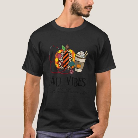 Fall Vibes And That PICU Nurse Life leopard Pumpki T-Shirt (Vorderseite)