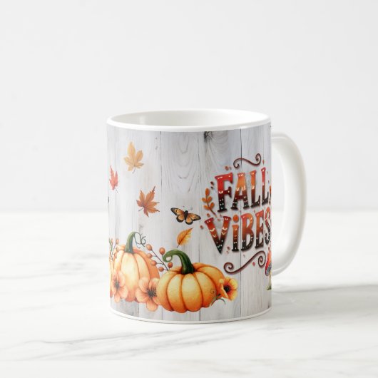 Fall Vibes Bunte Kürbis und Blätter Kaffeetasse (VorderseiteRechts)