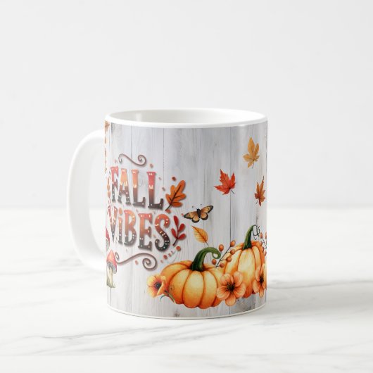 Fall Vibes Bunte Kürbis und Blätter Kaffeetasse (Vorderseite Links)