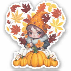 Fall Vibes Gnome Pumpkin Herz Hallo Herbst Vibes Aufkleber