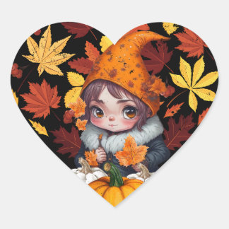 Fall Vibes Gnome Pumpkin Herz Hallo Herbst Vibes Herz-Aufkleber