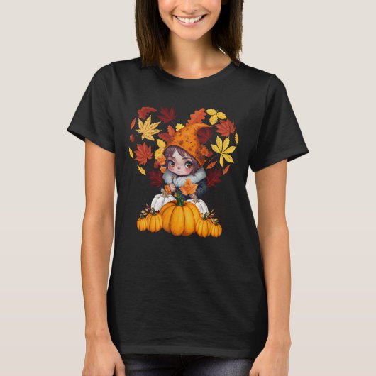 Fall Vibes Gnome Pumpkin Herz Hallo Herbst Vibes T-Shirt (Vorderseite)
