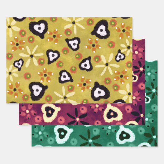 Fall Vibes Hearts Multi-Color Pattern Decoupage Geschenkpapier Set (Set)