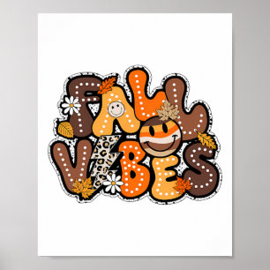Fall Vibes Hello Fall Groovy Herbst Vintag Dank Poster