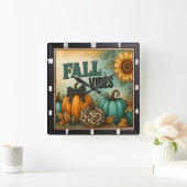 Fall Vibes Herbst Karierte Pumpkins Quadratische Wanduhr (Zuhause)