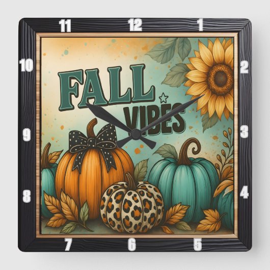 Fall Vibes Herbst Karierte Pumpkins Quadratische Wanduhr (Vorderseite)