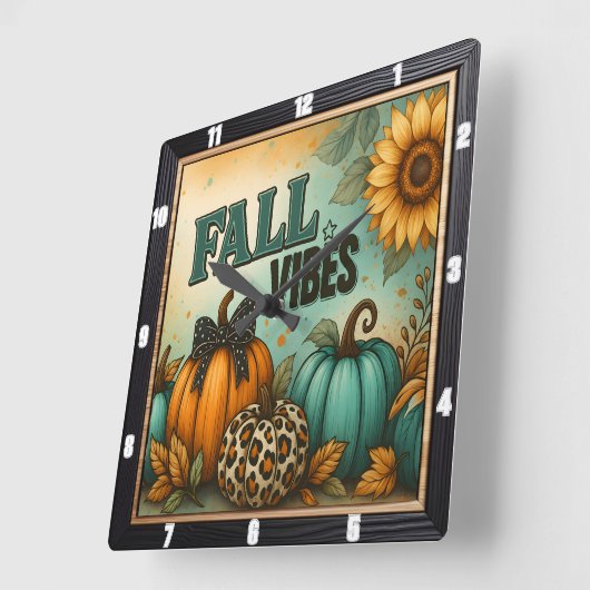 Fall Vibes Herbst Karierte Pumpkins Quadratische Wanduhr (Winkel)