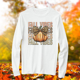 Fall Vibes Leopard Bow Pumpkin Long Sleeve Tshirt