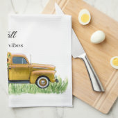 Fall Vibes Leopard Gnome Gelbe Lieferwagen Geschirrtuch (Viertel Falte)