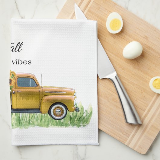 Fall Vibes Leopard Gnome Gelbe Lieferwagen Geschirrtuch (Viertel Falte)