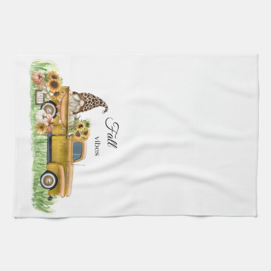 Fall Vibes Leopard Gnome Gelbe Lieferwagen Geschirrtuch (Horizontal)