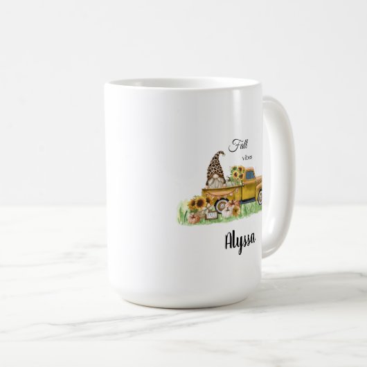Fall Vibes Leopard Gnome Gelbe Lieferwagen Kaffeetasse (VorderseiteRechts)