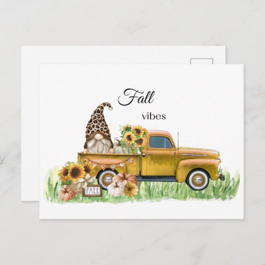 Fall Vibes Leopard Gnome Gelbe Lieferwagen Postkarte (Vorne/Hinten)