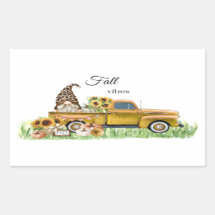 Fall Vibes Leopard Gnome Gelbe Lieferwagen Rechteckiger Aufkleber