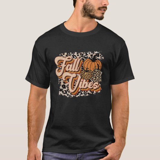 Fall Vibes Leopard Groovy Thanksgiving Autumn For  T-Shirt (Vorderseite)